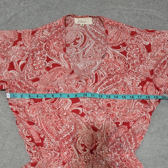 Elan Red Paisley Boho Romper Surplice V-Neck Long Sleeve Elastic Waist Medium - Picture 13 of 16